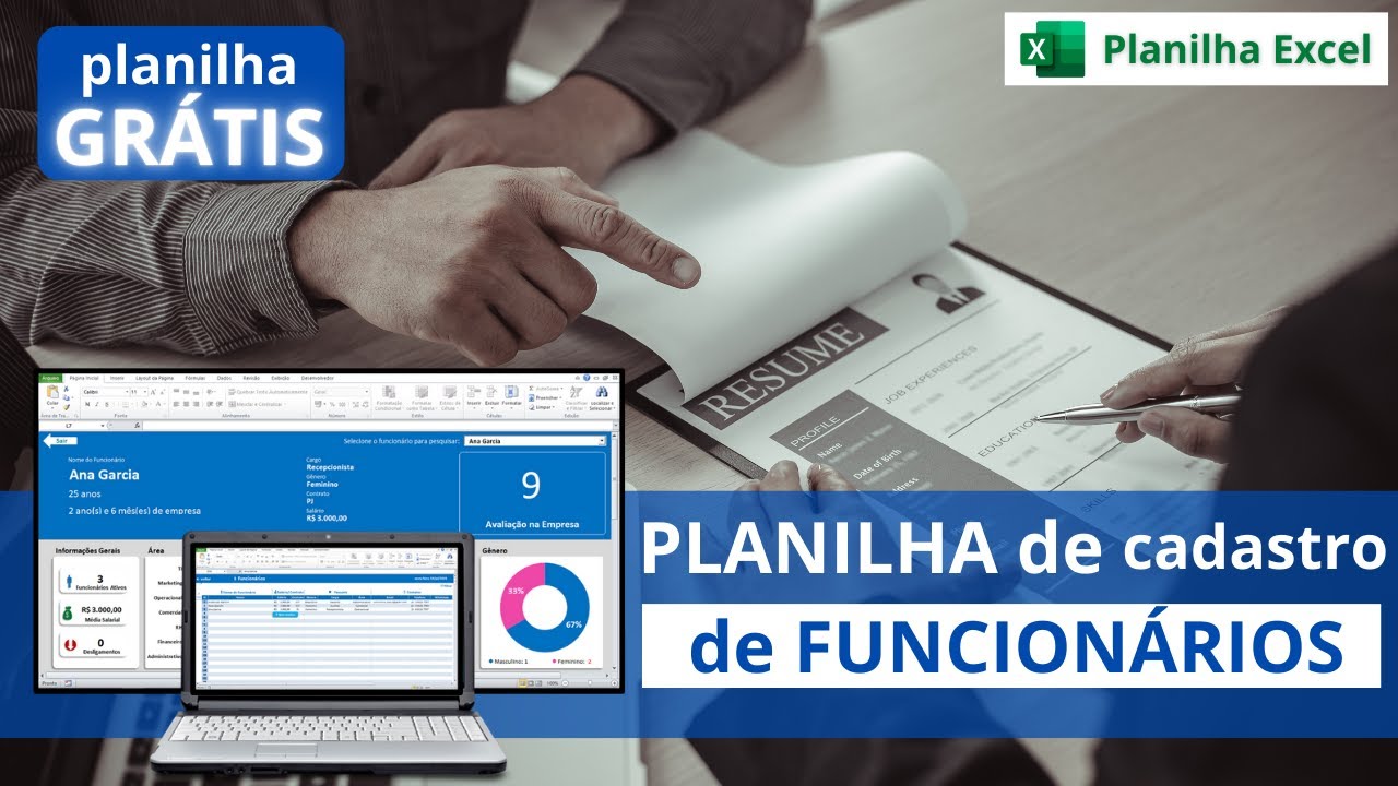 🔔[Baixe Grátis] Planilha de Controle e Cadastro de Funcionários Gratuita + Dashboard RH Excel