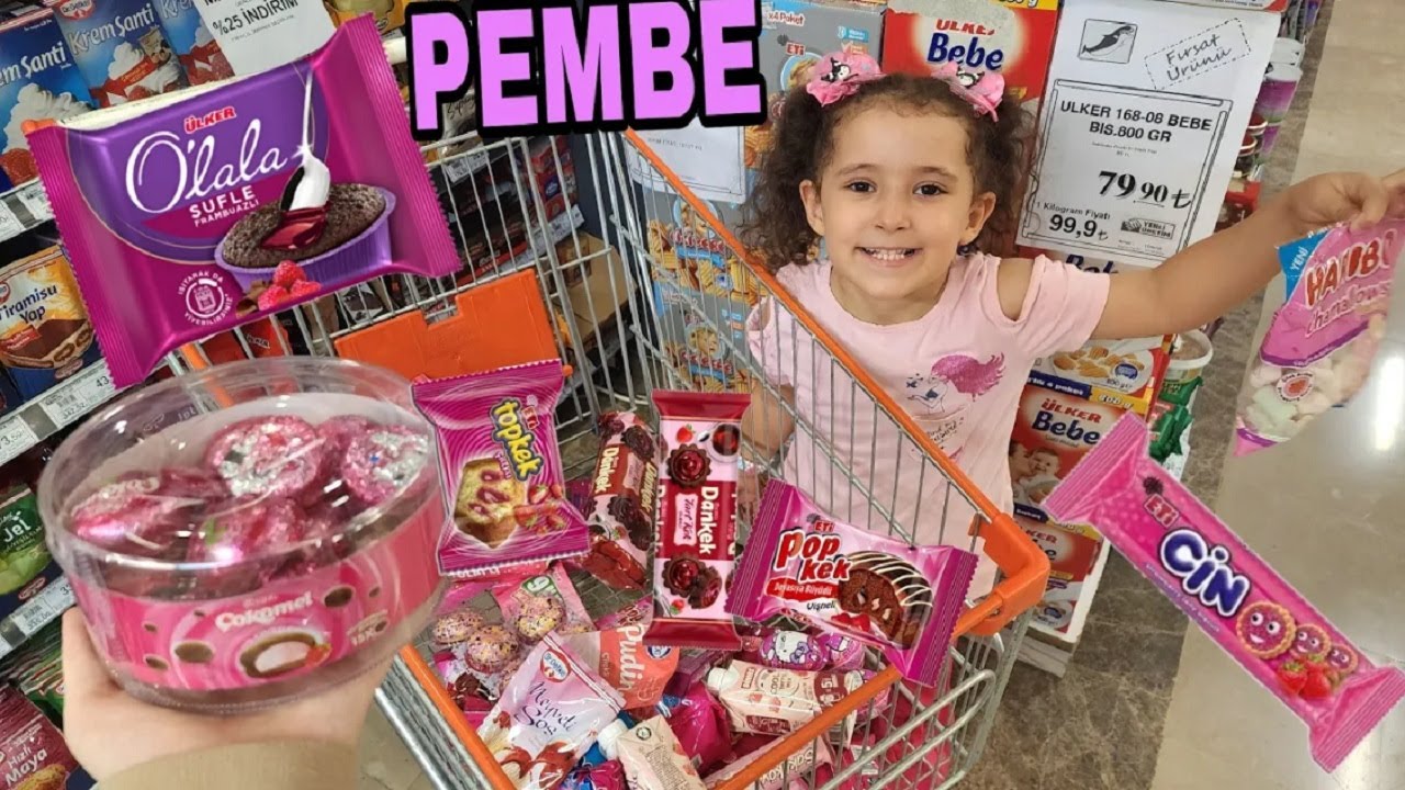 BANU ALYA İLE MARKETTE HERŞEY PEMBE ALIŞVERİŞİ YAPTIK ! BAKIN NELER ALDIK NELER ?!