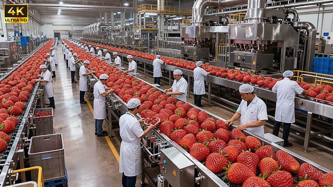Inside a modern strawberry processing plant: From fresh strawberries to premium bottled juice