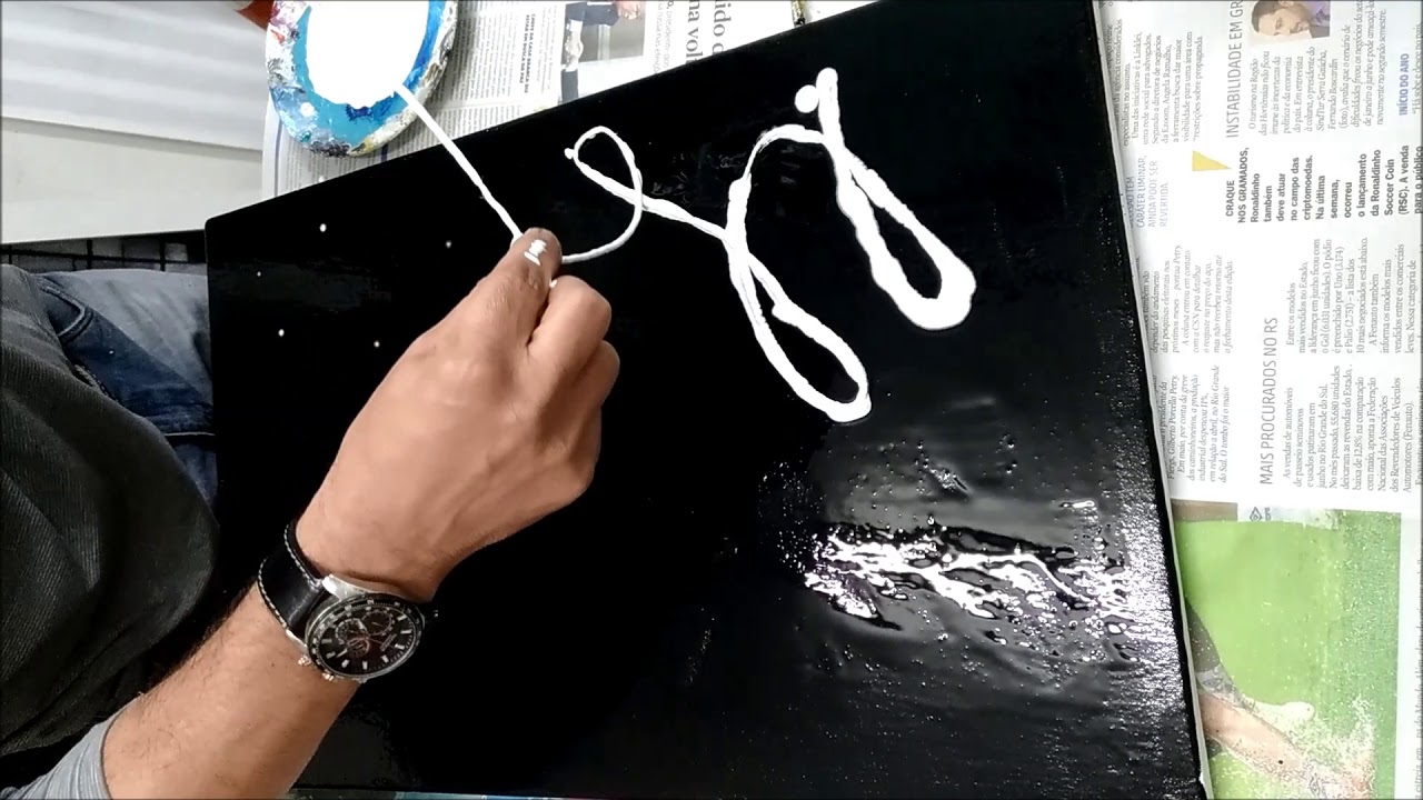 Pintura abstrata acrilica fluido preto e branco