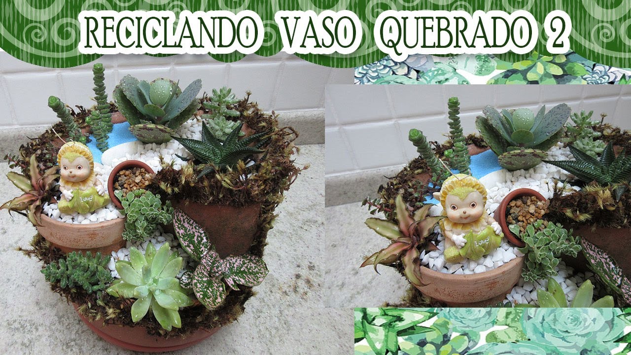 Mini jardim de suculentas com vaso quebrado 2 !