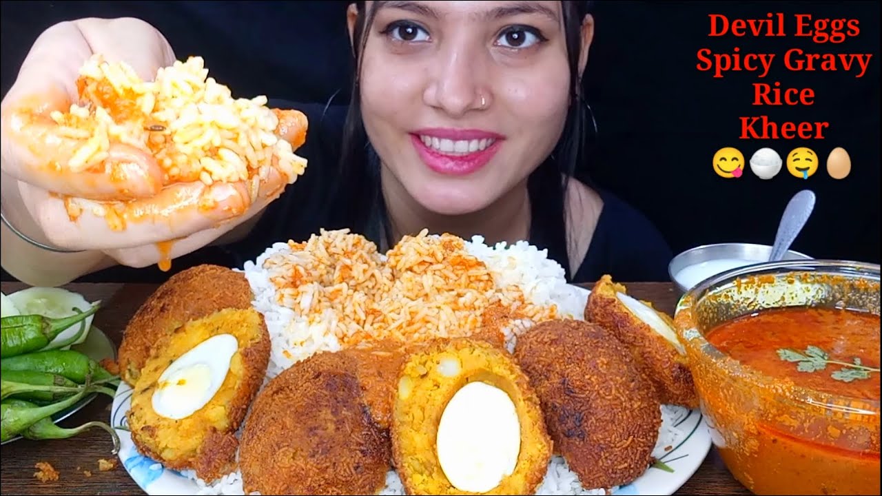 Eating Devil Eggs, Rice, Spicy Gravy, Sabudana Kheer | Indian Food Eating Mukbang | Foodie JD
