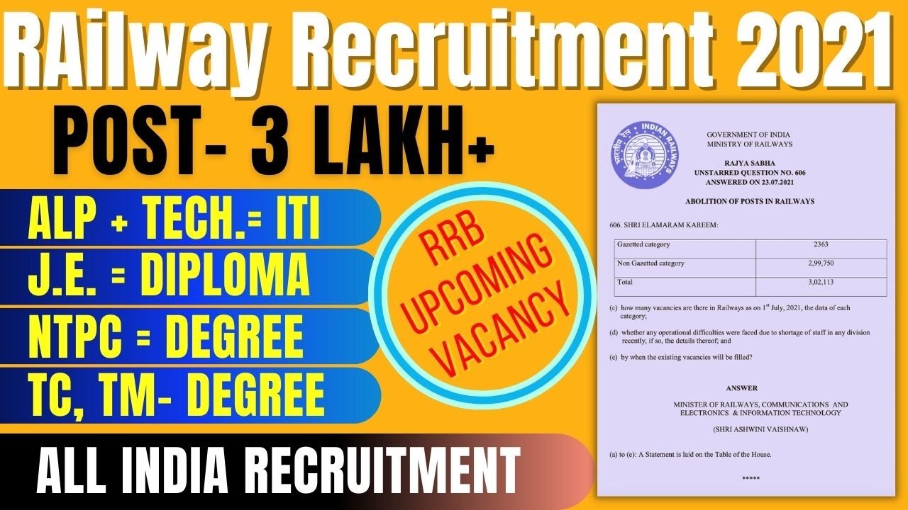 Railway Recruitment 2021 ALP, Technician, JE, TC, ETC | RRB Upcoming Job 2021 ALP, ALP, JE, TC