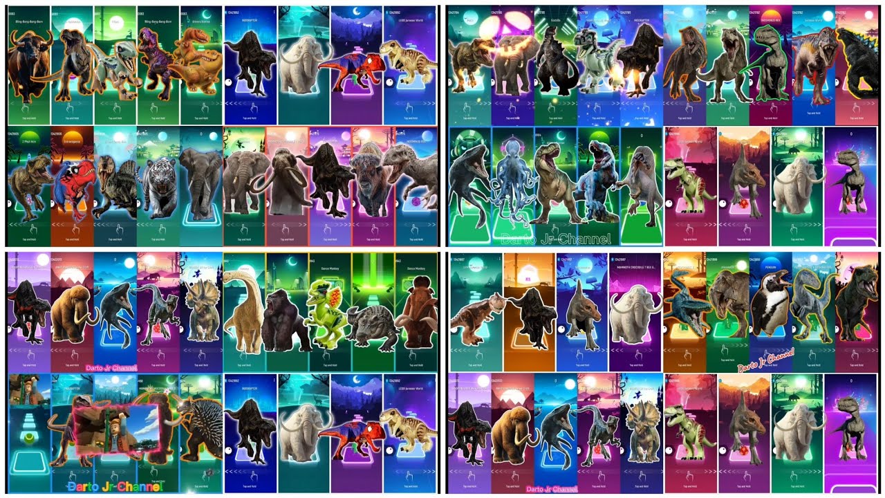 🦖 Long Play – Indoraptor vs T-Rex vs Spinosaurus vs LEGO Jurassic World vs Elephant | Tiles Hop 🎶