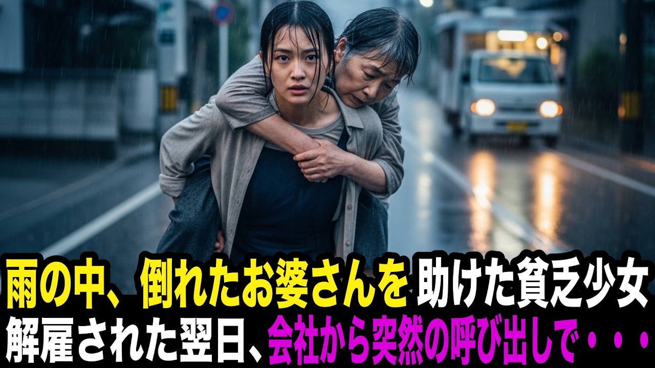 雨の中、倒れていたお婆さんを助けた貧乏少女。翌日、クビになった会社から突然呼び出しで・・・