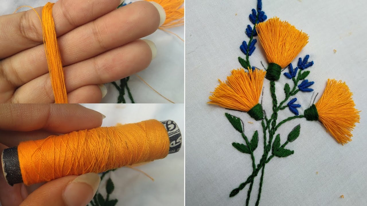 Tassel Flower Hand Embroidery Tutorial No: 13 #Shorts #youtubeshorts
