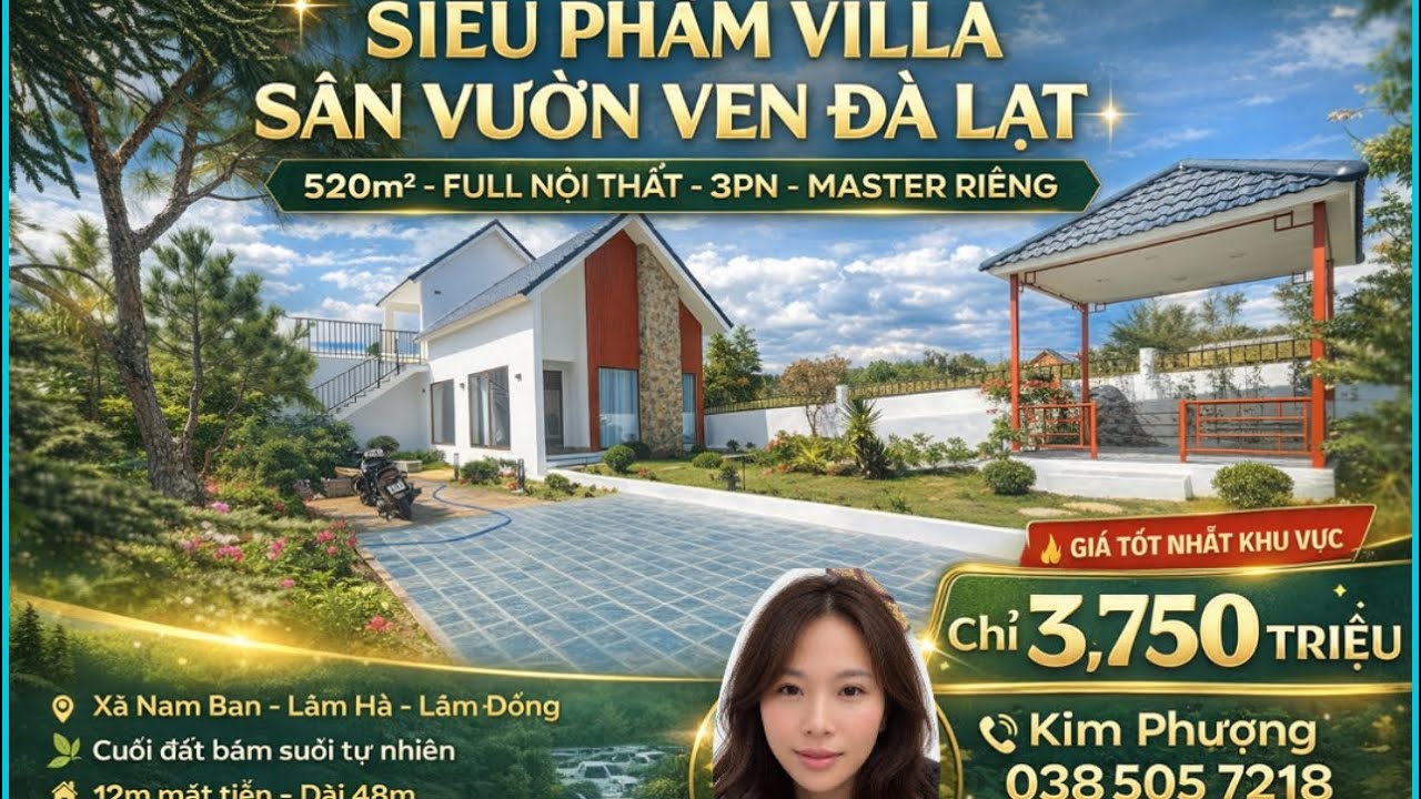 Sốc! Villa Sân Vườn 3PN Full Nội Thất Chỉ 3,75 Tỷ – Cuối Đất Bám Suối Tự Nhiên -0385057218 