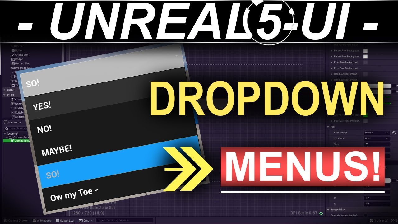 Интерфейс меню Unreal-5: выпадающие меню и комбо-боксы