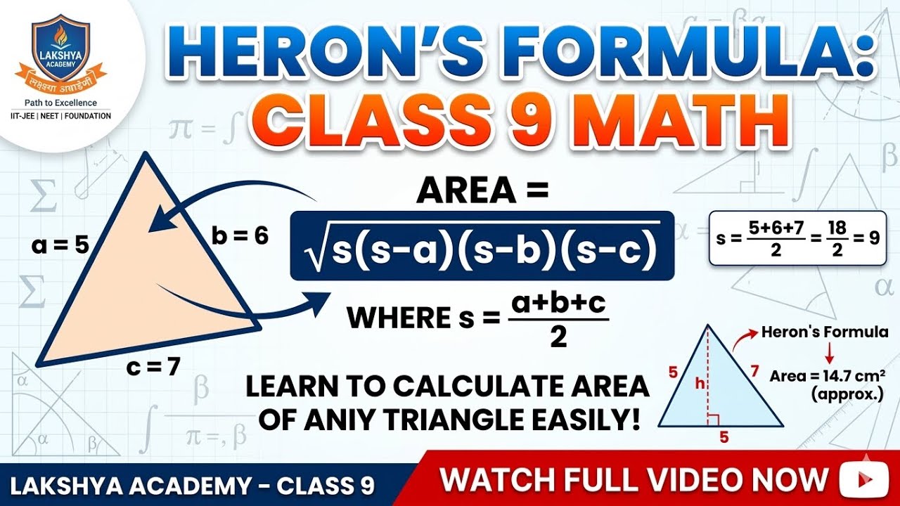 Heron's Formula Complete Chapter explained | Ex 10.1 | Class 9 | Mathematics | LAKSHYA ACADEMY
