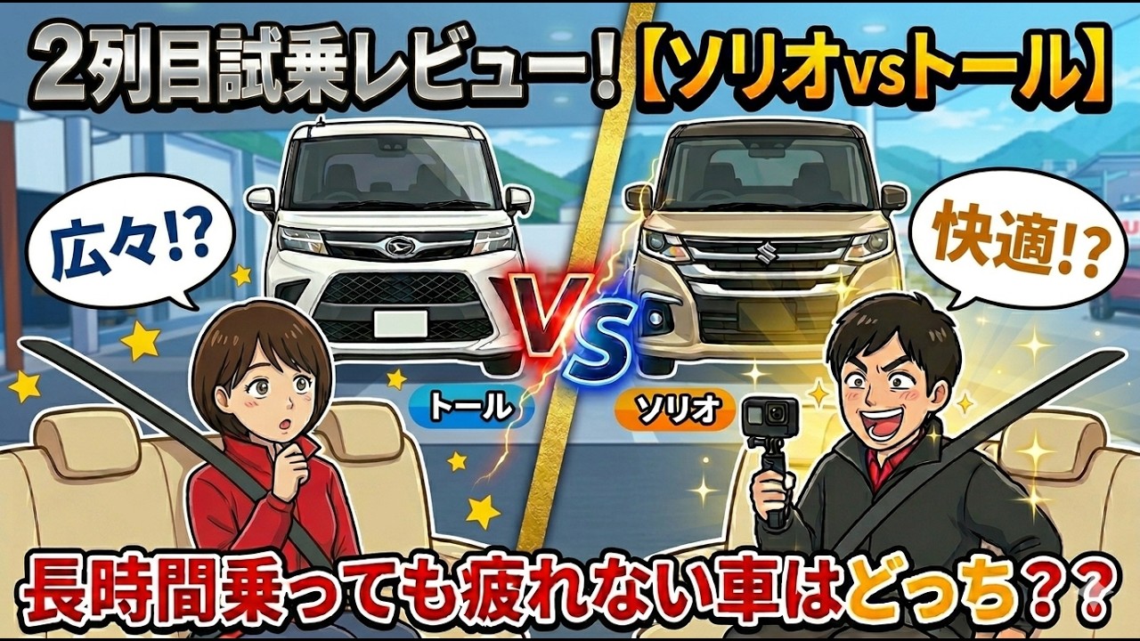 2列目試乗レビュー！【ソリオvsトール】長時間乗っても疲れない車はどっち？？ファミリーで使うならどっちが正解？