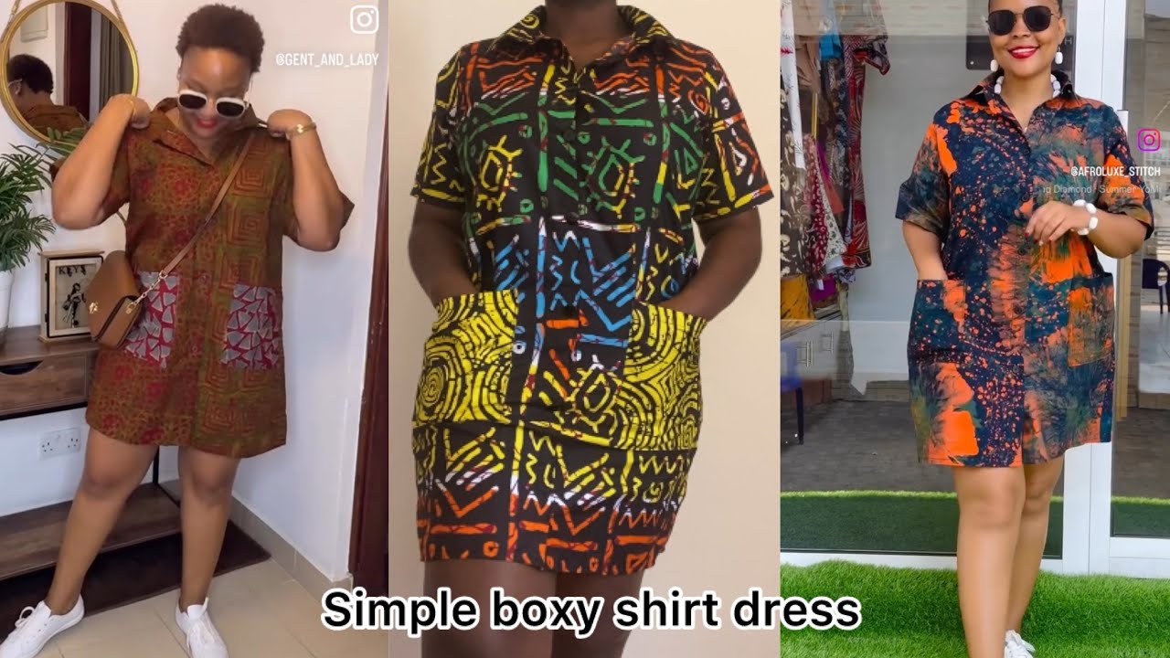 How to cut and sew a button down shirt dress with two front pockets/button down shift dress tutorial