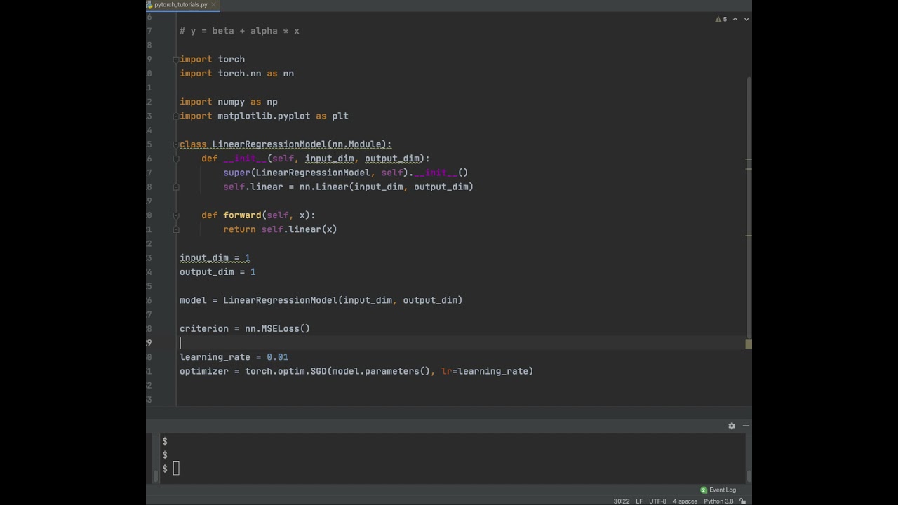 Introduction to Pytorch - Training a neural network in Pytorch for Linear regression