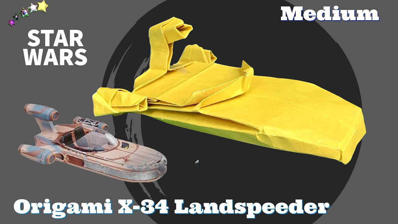 How to make Star Wars origami X-34 Landspeeder aircraft. Medium paper airplane folding crafts.