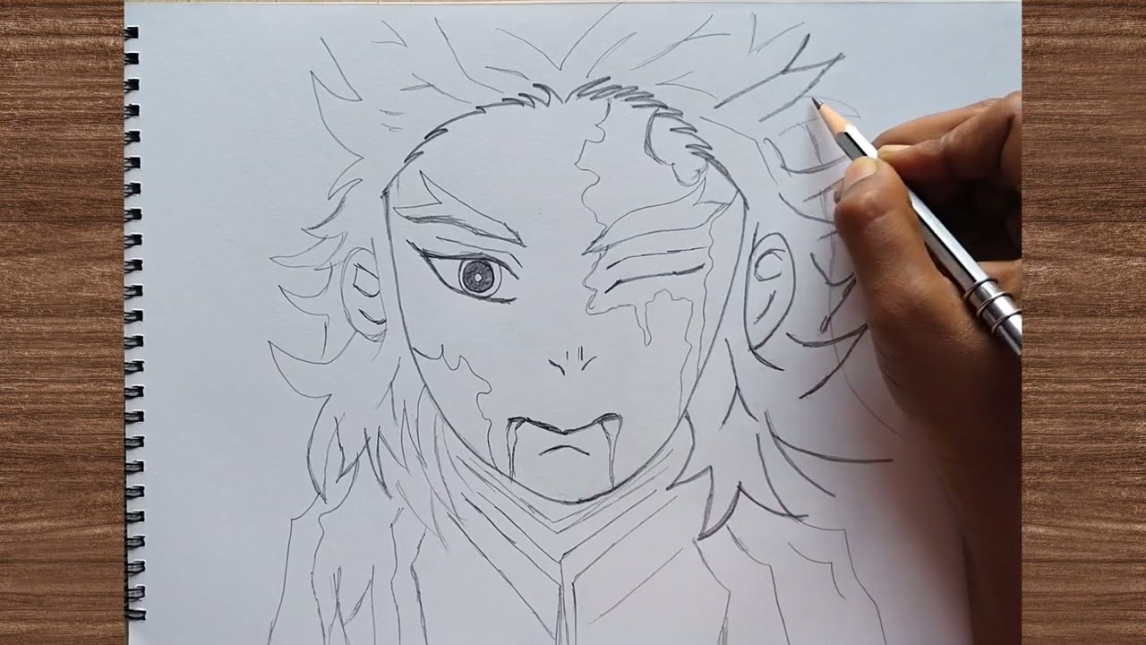 Drawing tutorial of anime sketch | Quick Drawing steps of Rengoku drawing | pencil sketche of anime 