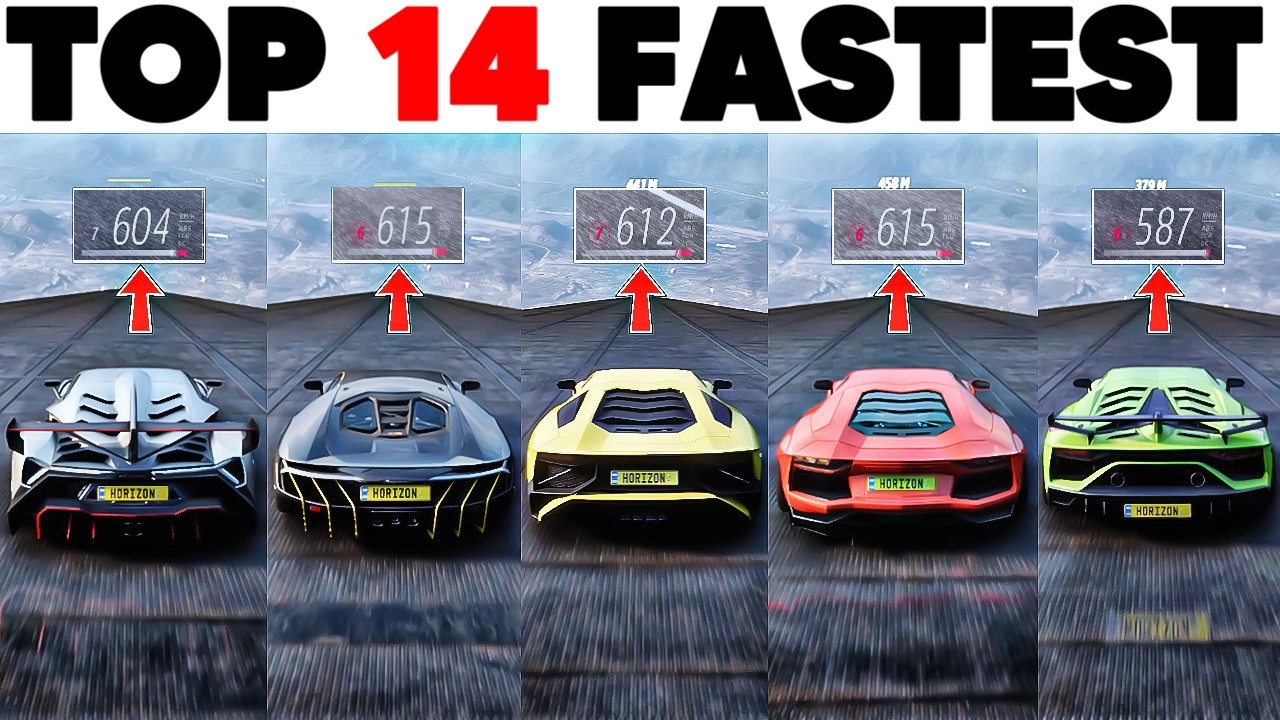 Top 14 Fastest LAMBORGHINI Cars in Forza Horizon 5 | Full Throttle Extremely Downhill Top Speed