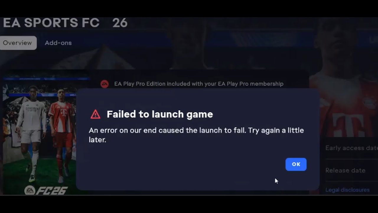 Исправлена ​​ошибка запуска игры EA SPORTS FC 26. Ошибка на нашей стороне привела к сбою запуска.