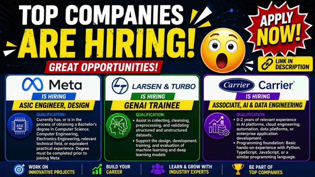 TOP COMPANIES ARE HIRING 🚨 Meta + L&T + Carrier | AI, GenAI & ASIC Jobs | Apply Now!