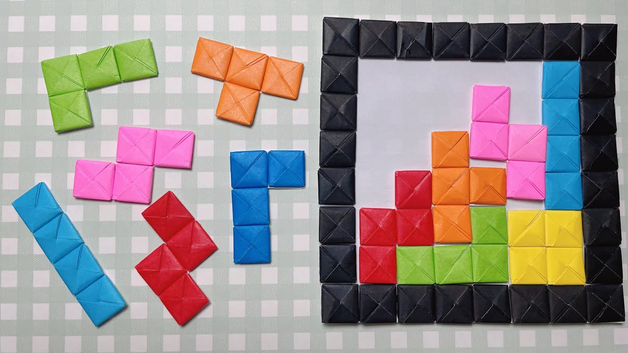 【cute craft】origami TETRIS puzzle game👾🎮折り紙テトリス👾✨✨
