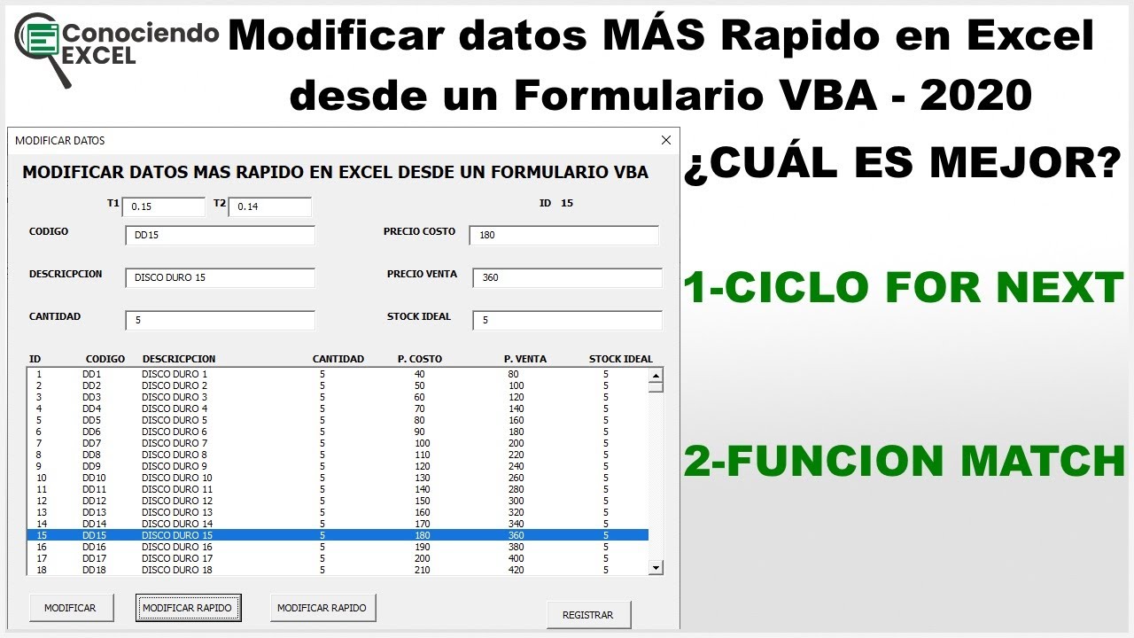 Modificar Datos en Excel MÁS Rápido 🚀🚀 desde un Formulario VBA | CONOCIENDO EXCEL