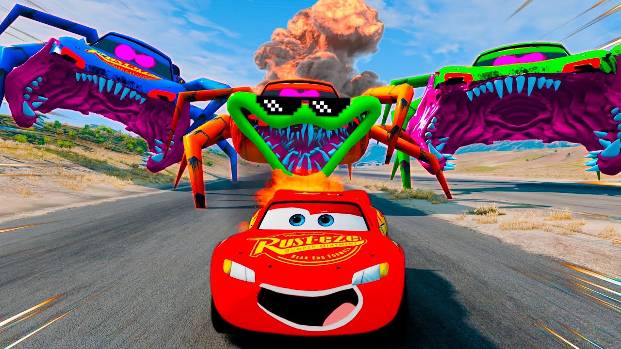 Thrilling Race of Lightning McQueen Brothers Against Giant Spider Car Monsters | McQueens Adventure