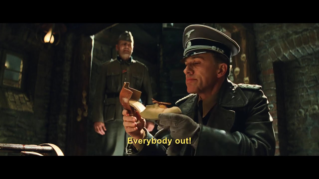 Inglourious Basterds 2009 - Hans Landa Finds Bridget Von Hammersmark's Shoes At The Scene HD