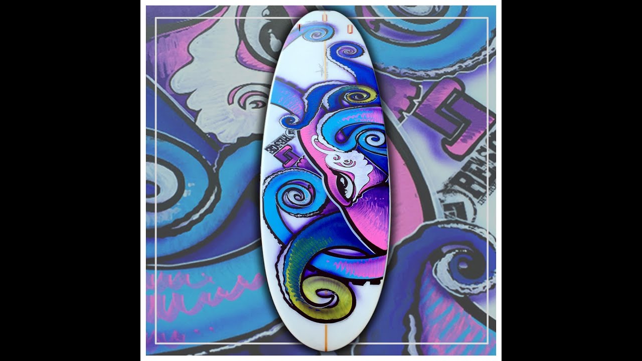 How I paint a Surfboard With POSCA Paint Pen and Sean Cahill of Trigger Happy Stencils