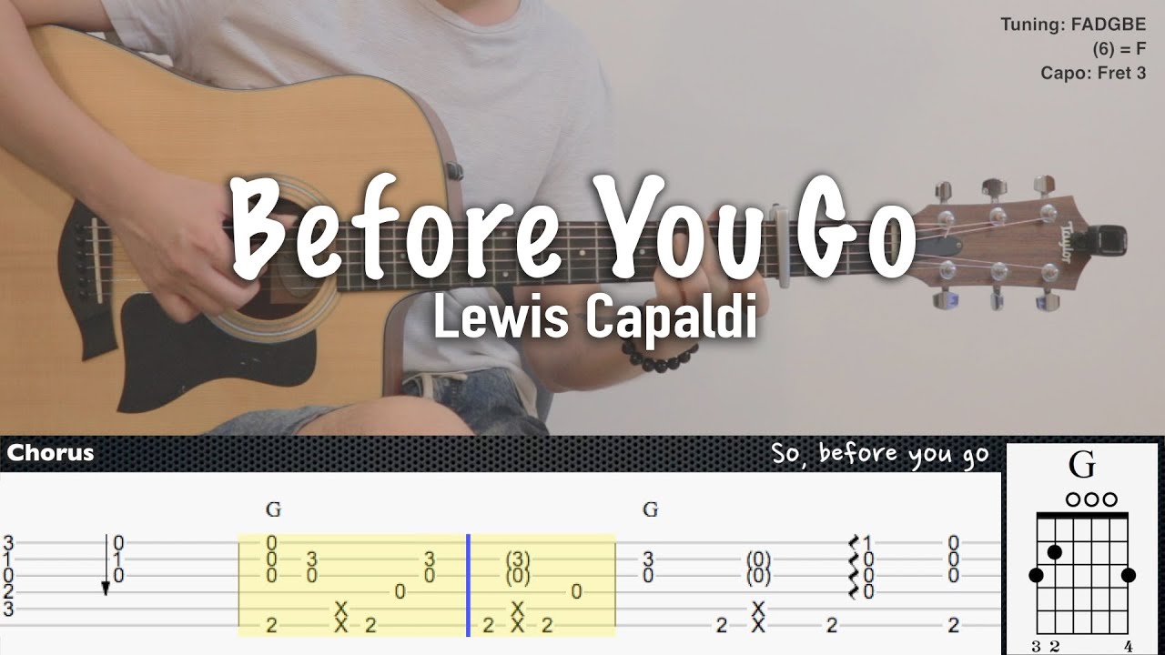 Before You Go - Lewis Capaldi | Fingerstyle Guitar | TAB + Chords + Lyrics