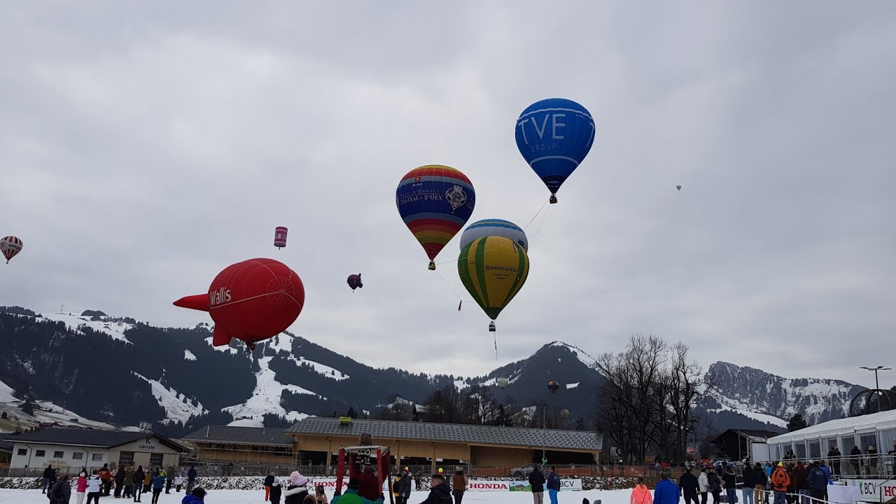 Ballons festival &agrave; Chateau d'Oex 2020. Фестиваль воздушных шаров 28.01.20