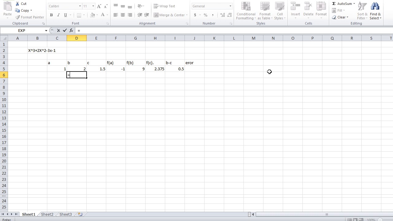 Bisection method | through Excel | Approximating Root