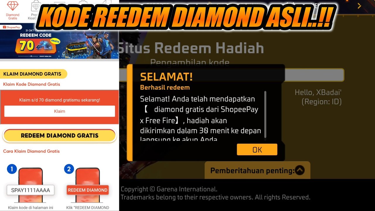KODE REDEEM FF DAPAT DIAMOND 2025 FF X SHOPEEPAY..!! CARA DAPAT DIAMOND GRATIS FF SHOPEEPAY HARI INI