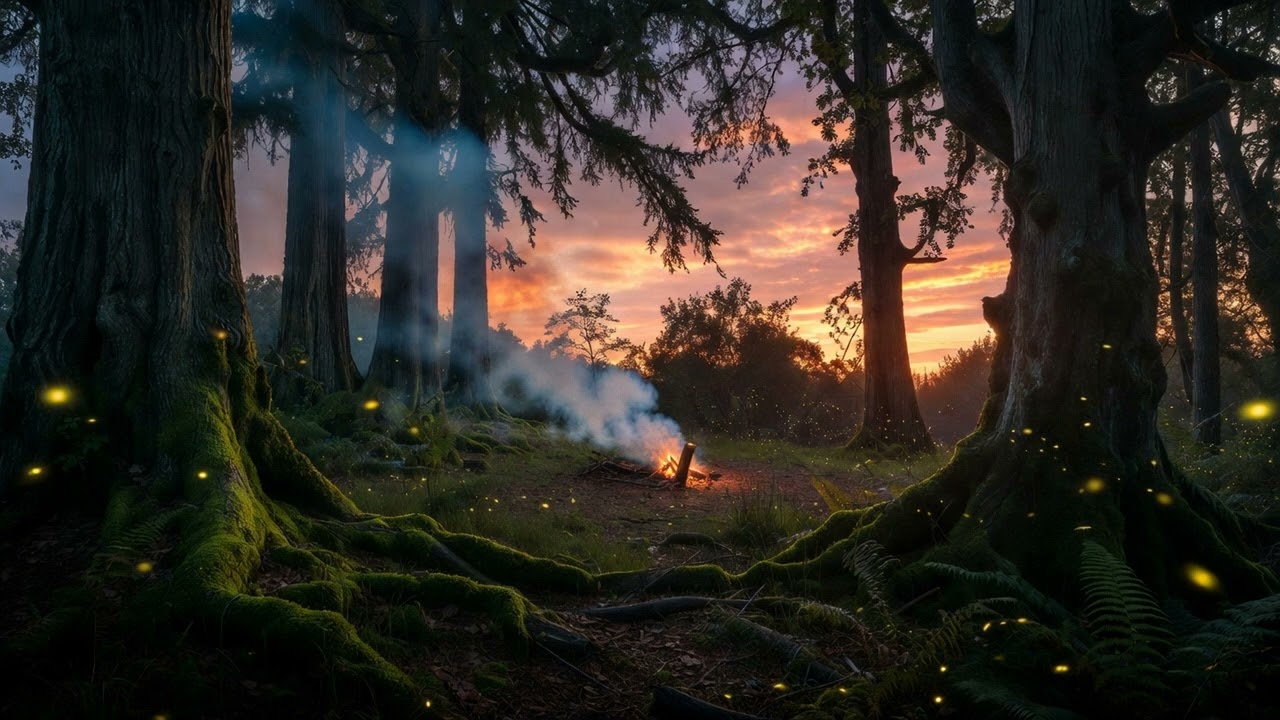 Mystic Forest Fire at Dusk • 432 Hz Ambient Music & Crackling Flames for Deep Meditation (1hours)