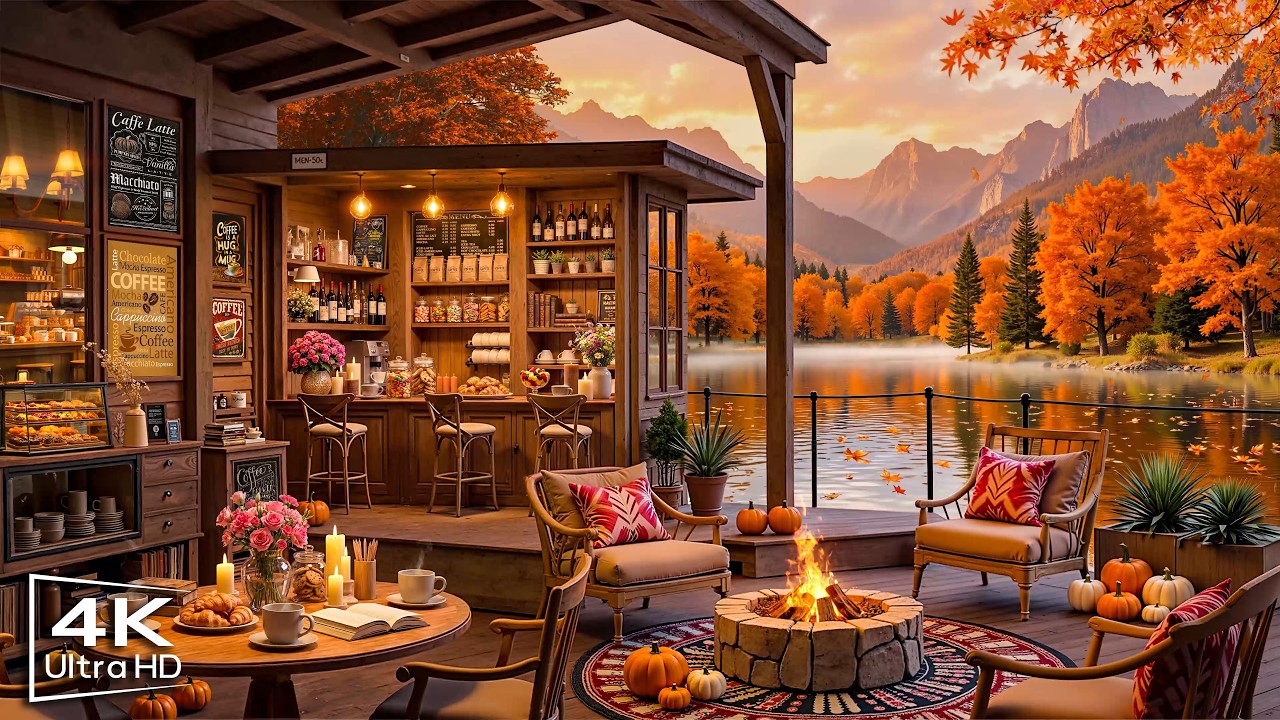 Smooth Autumn Jazz Music 🍂 Cozy Porch Ambience with Jazz Relaxing Music & Fireplace Sounds for Work