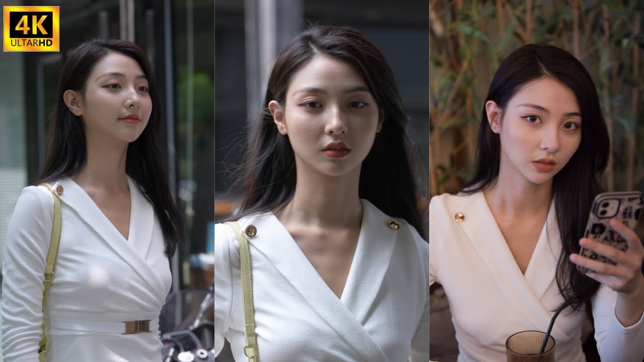 4K高清 魔镜街拍 China street shot  Beautiful Girl！白色制服美女