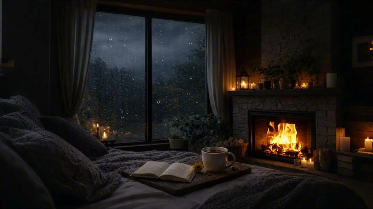 Rain Outside, Fireplace Inside 🌧️ Cozy Night Ambience for Deep Sleep