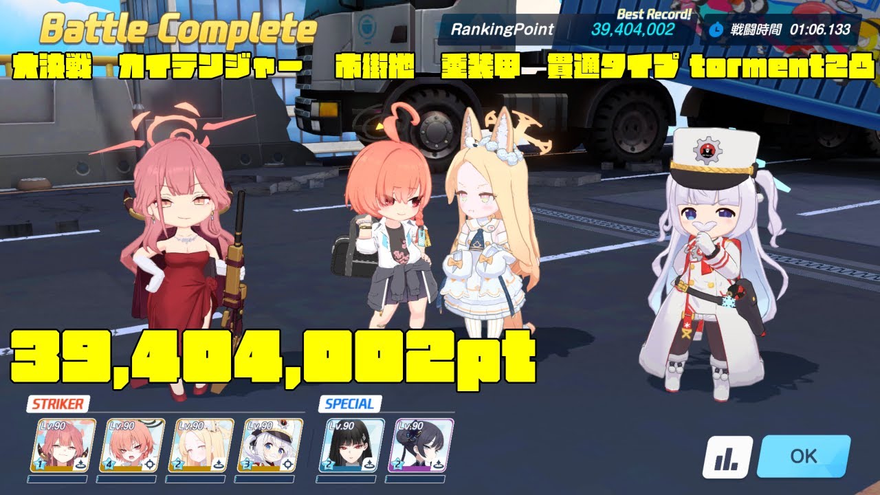 【ブルアカ】39,404,002pt 　 大決戦　カイテンジャー　 市街地　重装甲　貫通タイプ  torment2凸