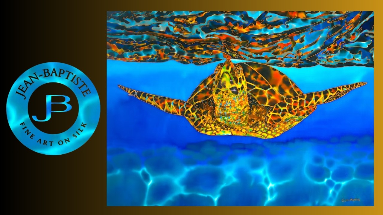 My first new painting in two years. Enjoy this Caribbean sea turtle painted on silk,