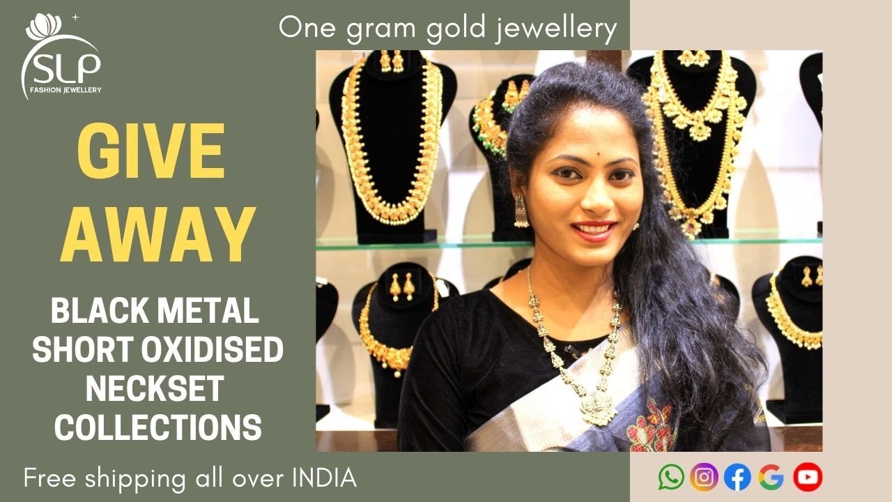 Black metal short oxidised neckset collections | #onegramgold | slp fashion jewellery |