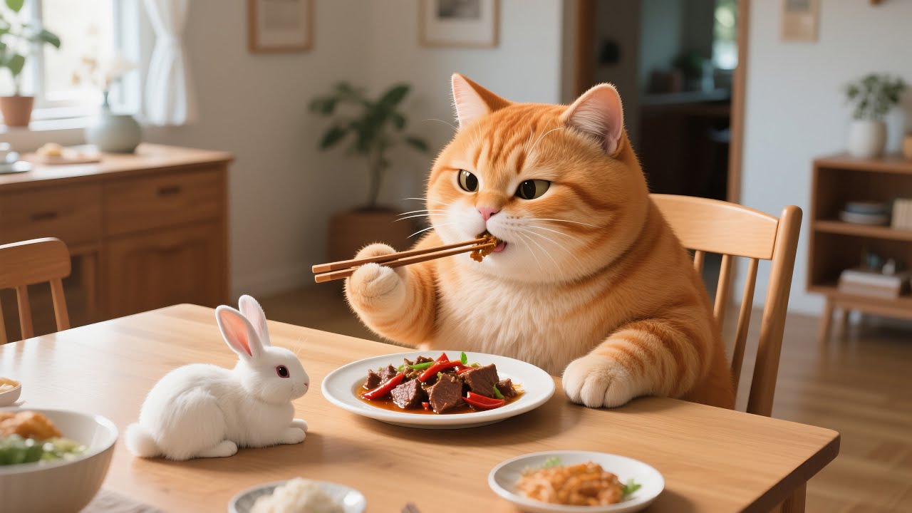胖橘猫🐱做菜，水煮牛肉。 #猫咪 #会做饭的猫 #治愈系猫咪