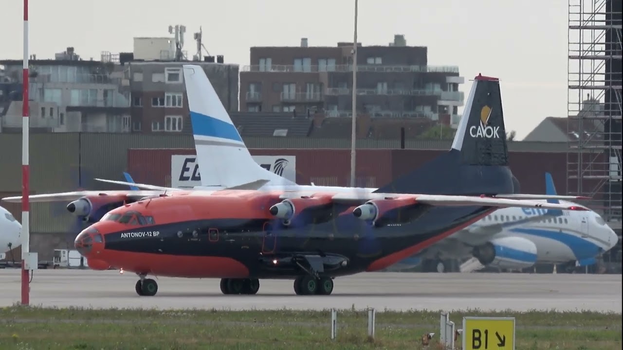 ANTONOV 12 CAVOK  UR-CEZ & UR-CKM  , 2 arrivals , 2 take offs , Ostend Airport