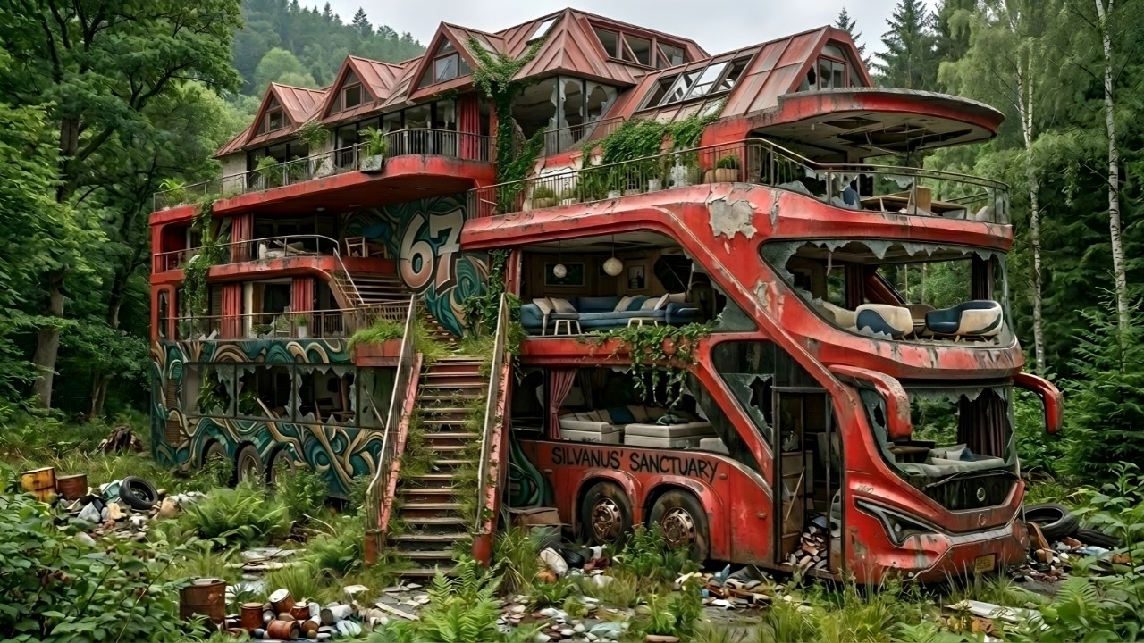 ASMR Restoration | Turning a 100 Year Old Abandoned Bus into a Luxury Jungle Mansion Transformation