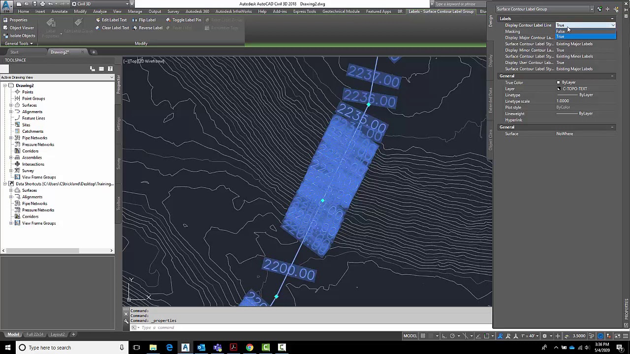 Editing Contour Labels on a Civil 3D Surface