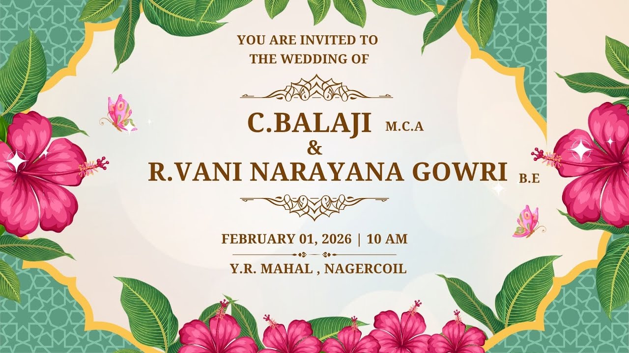 WEDDING C.Balaji M.C.A  weds  R.Vani narayana Gowri B.E, ON : 01.02.2026, T.ime : 10.00 a.m