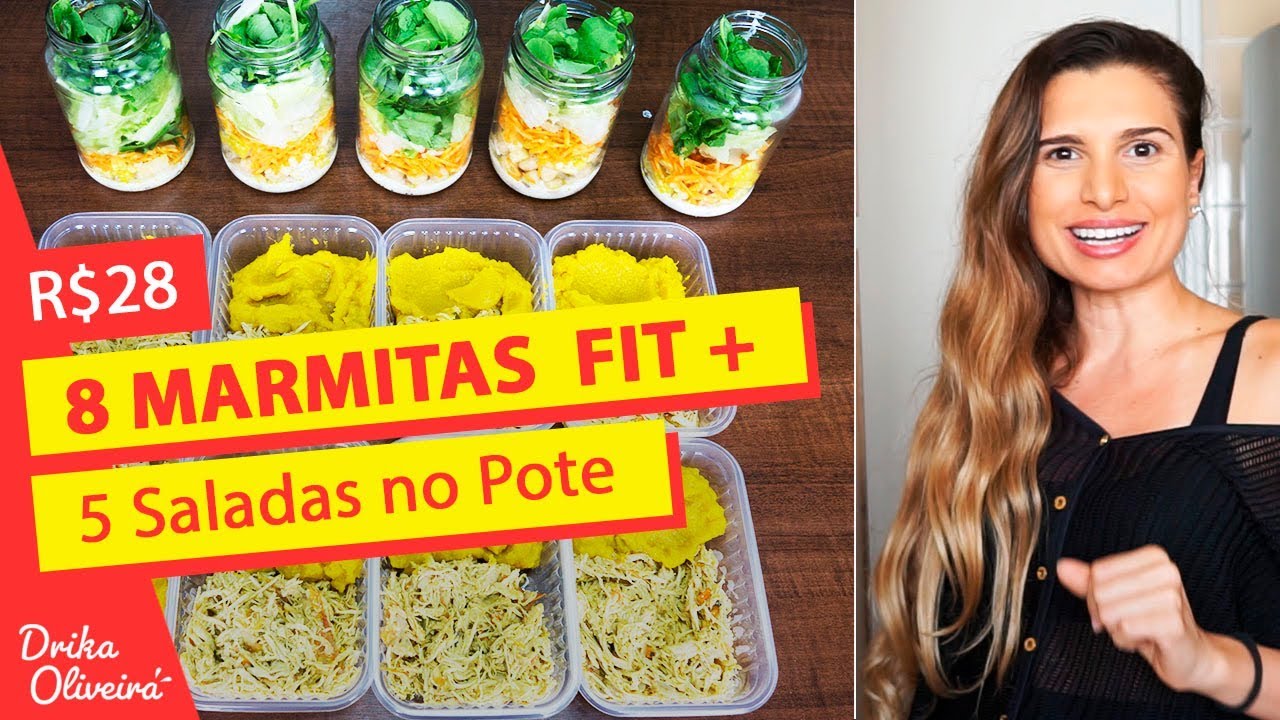 R$28,00 - COMIDAS SAUDÁVEIS COM 8 MARMITAS FIT + 5 SALADAS NO POTE 