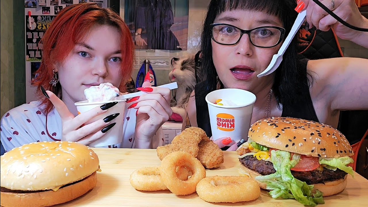 Мукбанг | BURGER KING. Ангус четыре сыра,Чизбургер,Луковые кольца,Стрипсы,Мороженое| Обжор Асмр 