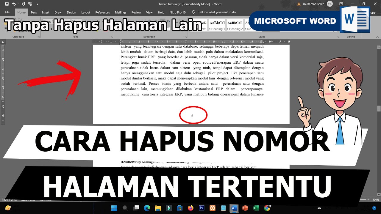 cara menghapus nomor halaman di word tanpa menghapus halaman yang lain