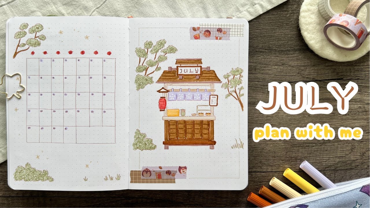 PLAN WITH ME | July 2024 Bullet Journal Setup | Takoyaki Food Stall 🐙🥢