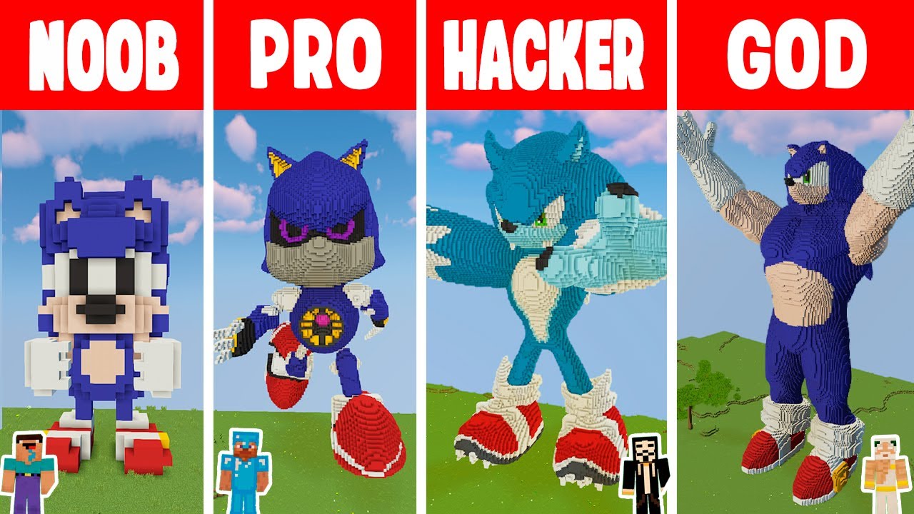 Minecraft SONIC STATUE BUILD CHALLENGE - NOOB vs PRO vs HACKER vs GOD / Animation