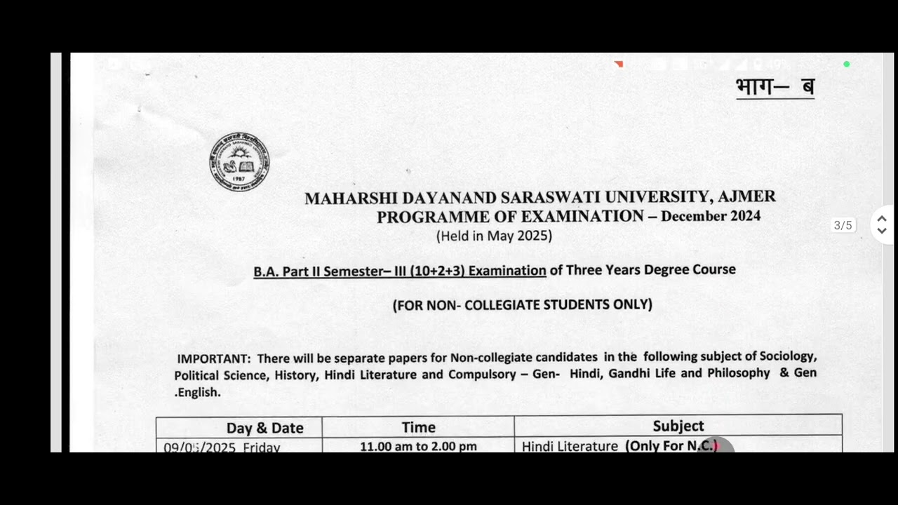 MDSU AJMER TIME TABLE 2025