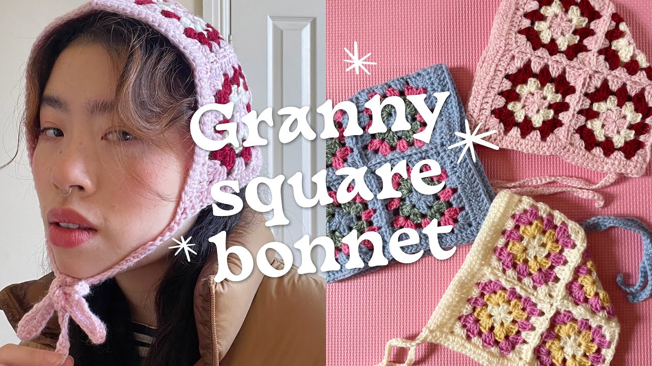 Crochet how-to: Simple GRANNY SQUARE BONNET 👵🏻 Beginner friendly tutorial
