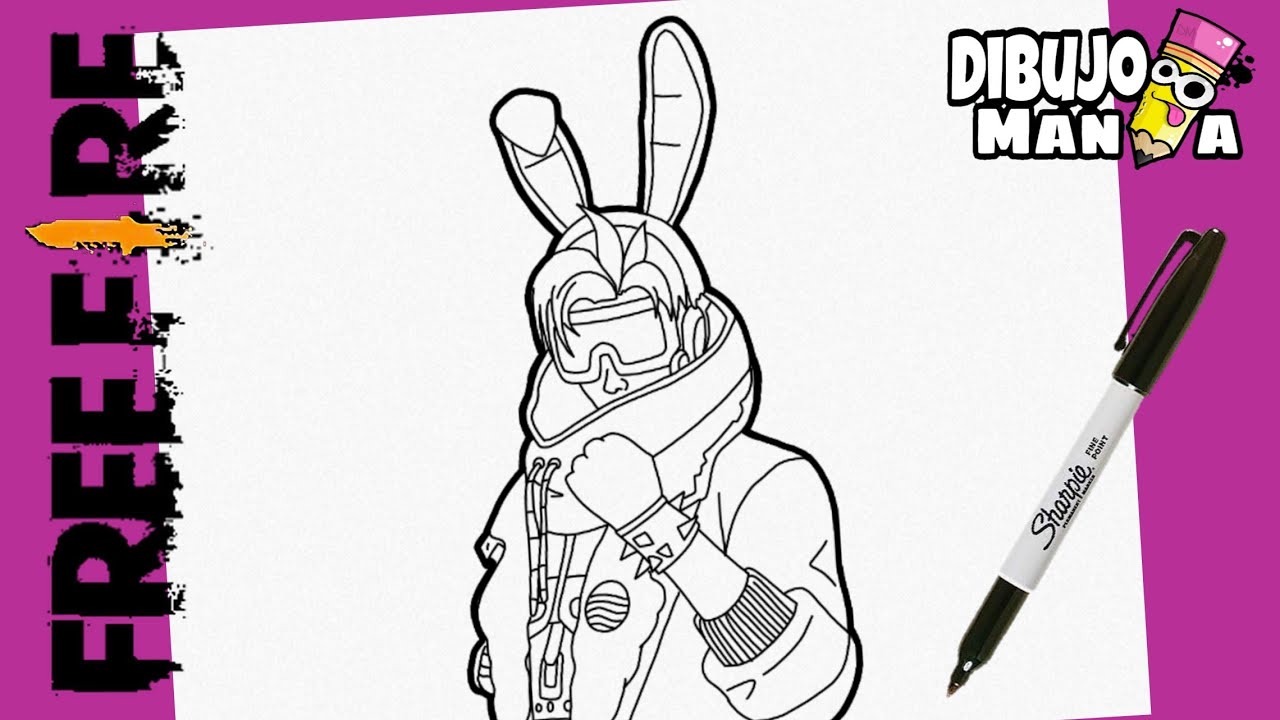 COMO DIBUJAR LA SKIN LIEBRE PUNK DE FREE FIRE | DIBUJOS DE FREE FIRE | how to draw bunny hunt